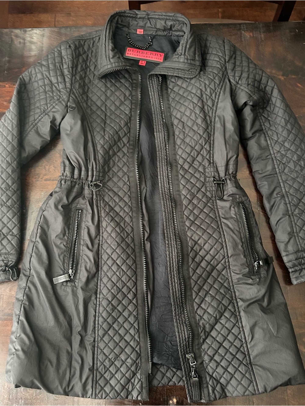 Burberry Quilted Black Trench Coat with Zip Details